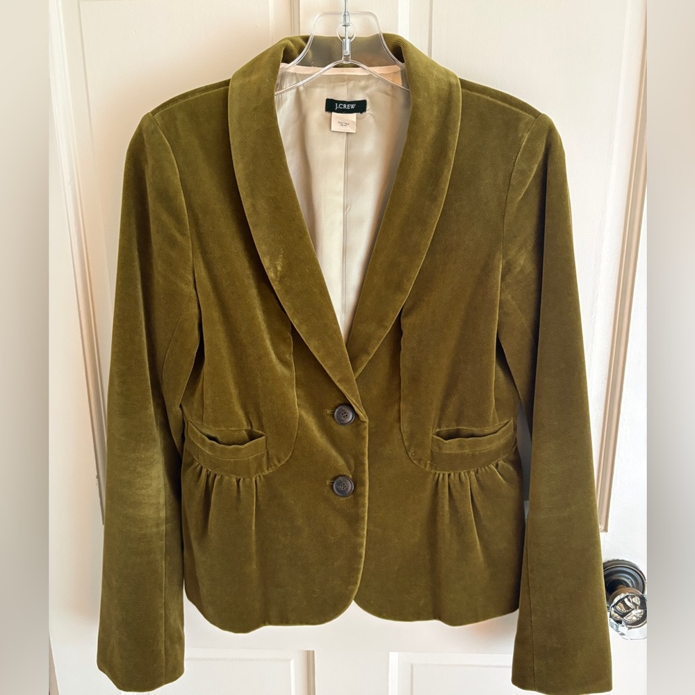 Vintage-style JCrew olive Green Velvet Peplum Blazer / Jacket